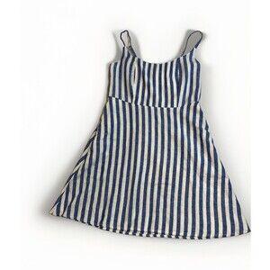 NEW Old Navy size medium Strappy Summer dress Blue striped beachy linen cotton